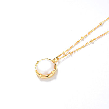 Deki Jewels Baroque Button Pearl Necklace,925 Silver, 18k Gold Plated
