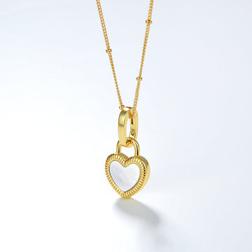 Heart Reversible Pendant Necklace, 925 Silver, 18k Gold Plated,Black Onyx And White Mother-Of-Pearl