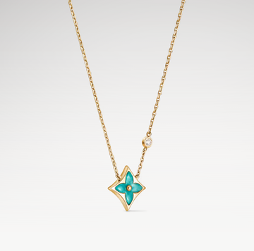 Deki Jewels Color Blossom Star Necklace, 18k Yellow Gold Plated, Amazonite, And Zircon