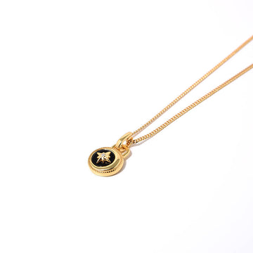 Deki Jewels Moon And Stars Necklace,925 Silver, 18k Gold Plated,Black Onyx