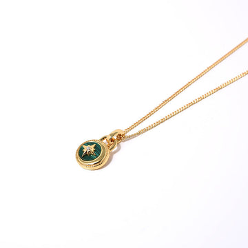 Deki Jewels Moon And Stars Necklace,925 Silver, 18k Gold Plated,Green Malachite