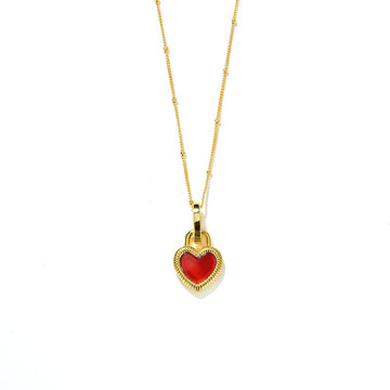 Heart Reversible Pendant Necklace, 925 Silver, 18k Gold Plated,Red Onyx And White Mother-Of-Pearl