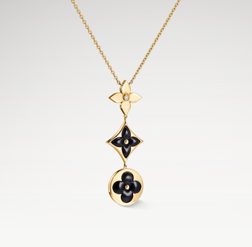 Deki Jewels Color Blossom Lariat Necklace,18k Gold Plated, Onyx And Zircon