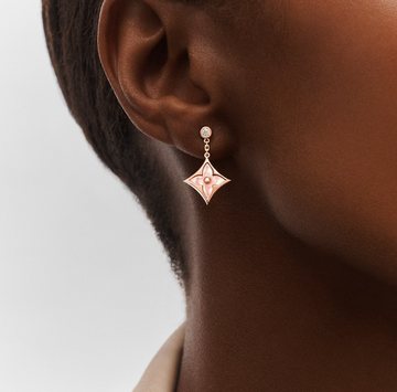 Deki Jewels Color Blossom Earstuds, 18k Gold Plated, Pink Mother-Of-Pearl, And Zirconia Diamond