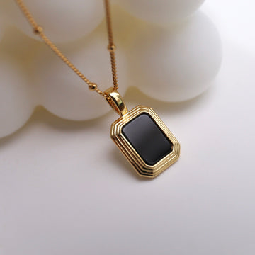 Square Reversible Pendant Necklace, 925 Silver, 18k Gold Plated,Black Onyx And White Mother-Of-Pearl