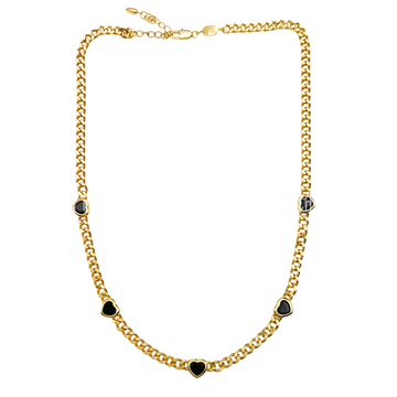 Deki Jewels Jelly Heart Gemstone Charm Necklace,18k Gold Plated, Black Onyx