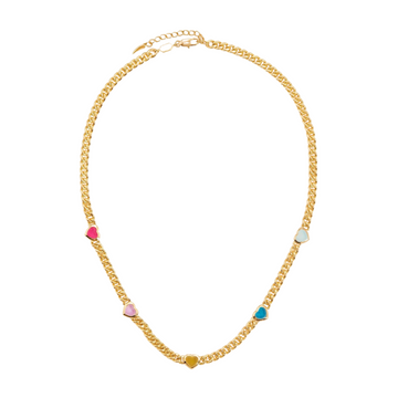 Deki Jewels Jelly Heart Gemstone Charm Necklace,18k Gold Plated, Multicolor Quartz Gemstones