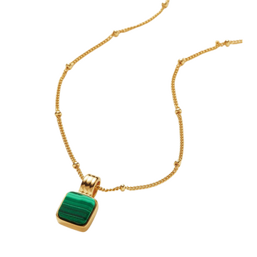 Deki Jewels Square Malachite Necklace, 925 Silver, 18k Gold Plated