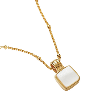 Deki Jewels Square Mother Of Pearl Necklace, 925 Silver, 18k Gold Plated