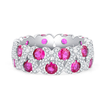 Deki Jewels Wedding Band,925 Silver,Inlaid With Imitation Diamonds And Imitation Rubies