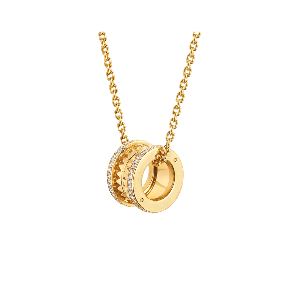 Deki Jewels B.zero1 Rock necklace with 18 kt  gold plated pendant with studded spiral, pavé diamonds on the edges