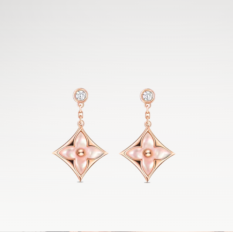 Deki Jewels Color Blossom Earstuds, 18k Gold Plated, Pink Mother-Of-Pearl, And Zirconia Diamond