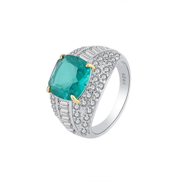 Deki Jewels Imitation Emerald Gemstone Ring,925 Silver,Inlaid With Imitation Diamond