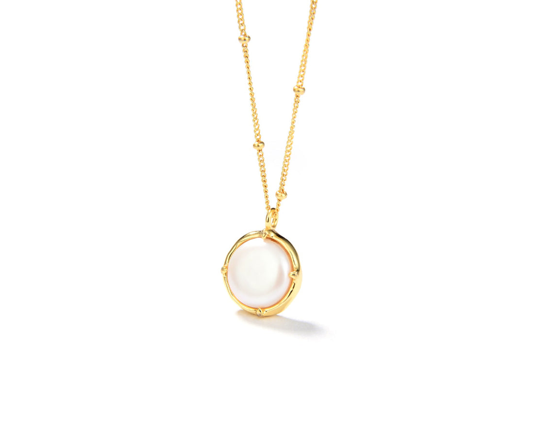 Deki Jewels Baroque Button Pearl Necklace，925 Silver, 18k Gold Plated