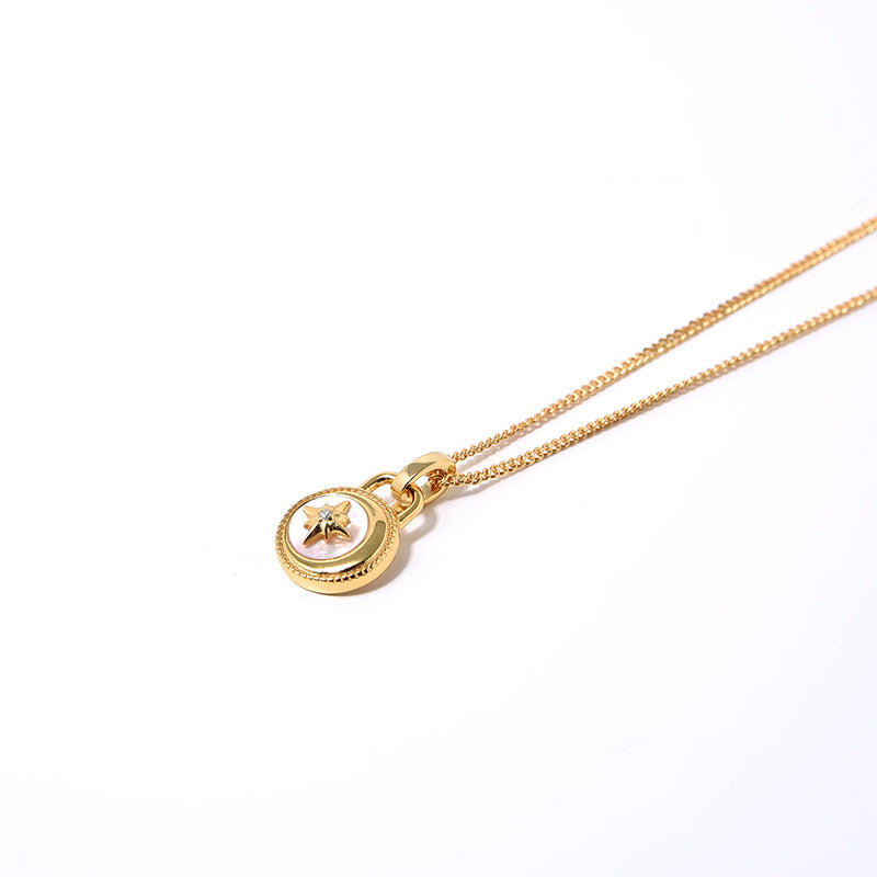 Deki Jewels Moon And Stars Necklace，925 Silver, 18k Gold Plated，White Mother-Of-Pearl