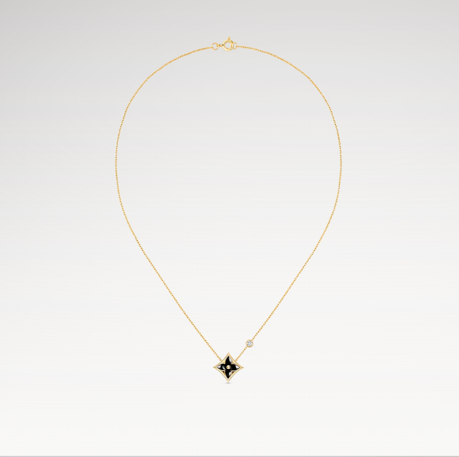 Deki Jewels Color Blossom Star Pendant Necklace,18k Gold Plated, Onyx And Zircon