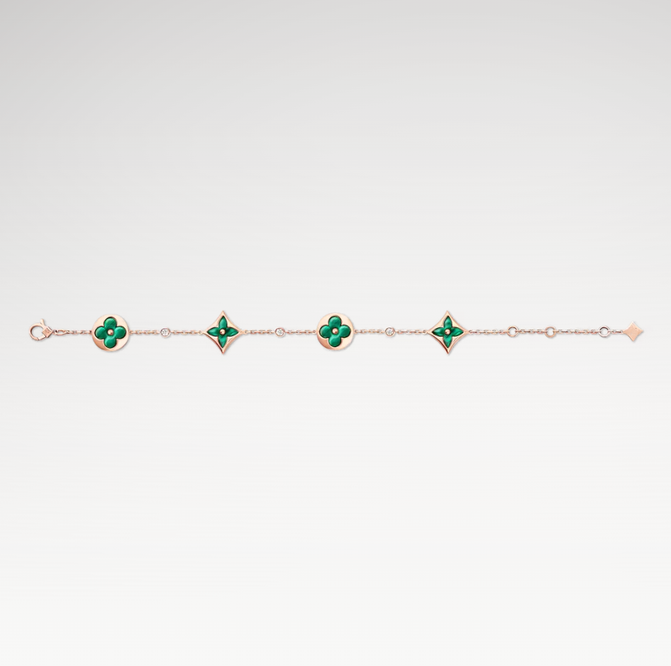 Deki Jewels Color Blossom Multi-Pattern Bracelet, Plated With 18k Rose Gold, Malachite, And Zircon