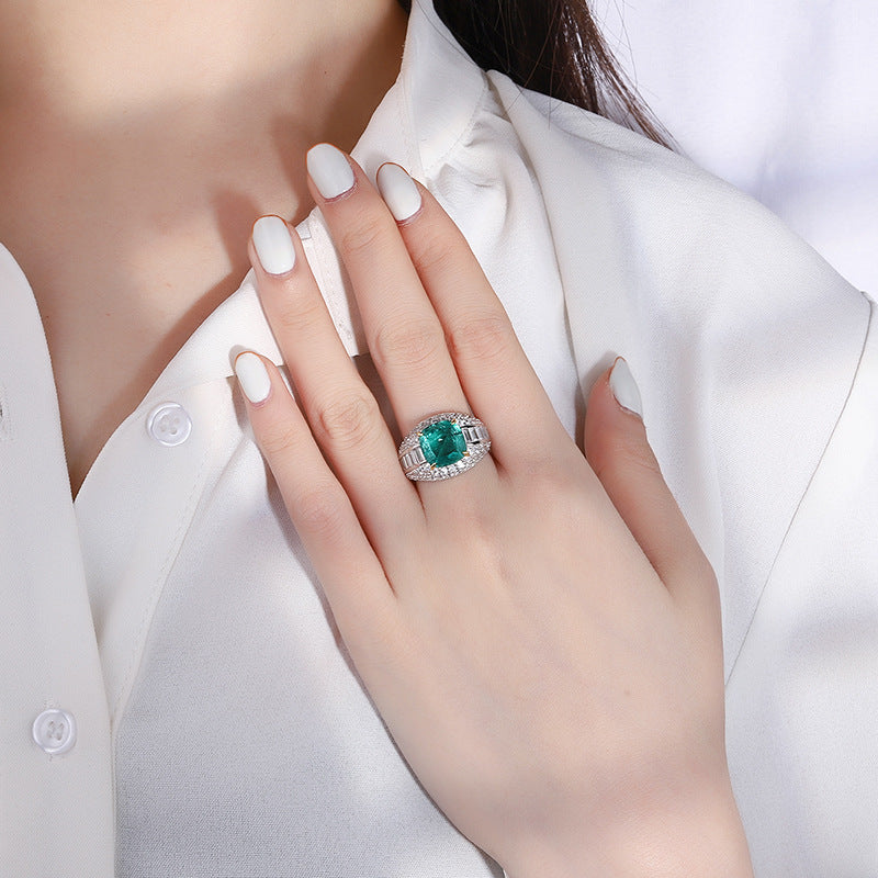 Deki Jewels Imitation Emerald Gemstone Ring,925 Silver,Inlaid With Imitation Diamond