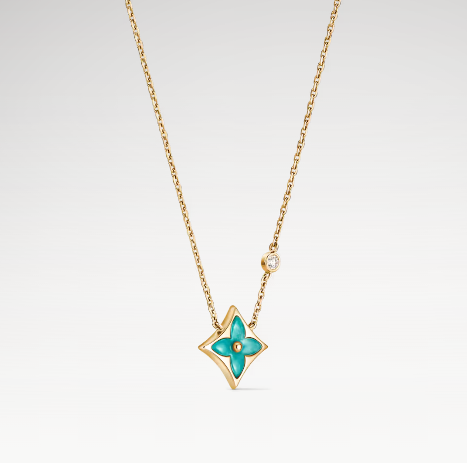 Deki Jewels Color Blossom Star Necklace, 18k Yellow Gold Plated, Amazonite, And Zircon
