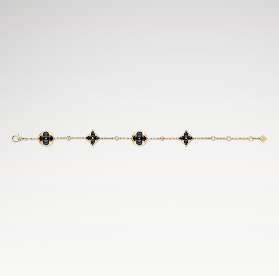 Deki Jewels Color Blossom Multi-Pattern Bracelet, 18k Gold Plated, Onyx And Zircon