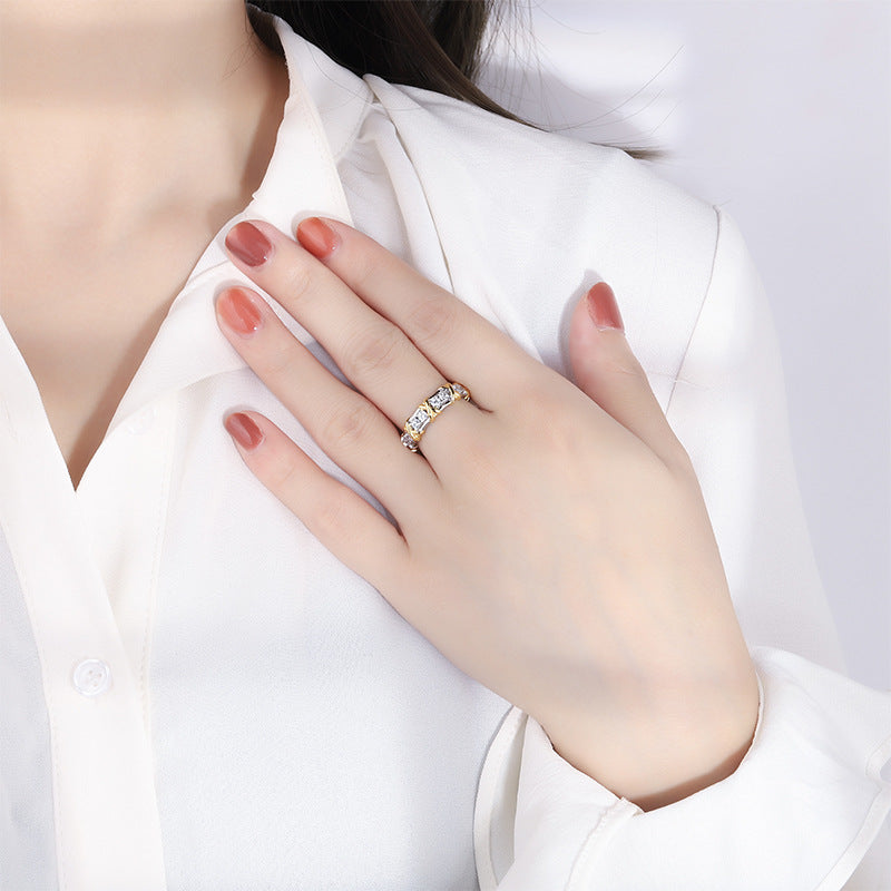 Deki Jewels Geometric Shape Ring,925 Silver,Inlaid With Imitation Diamonds
