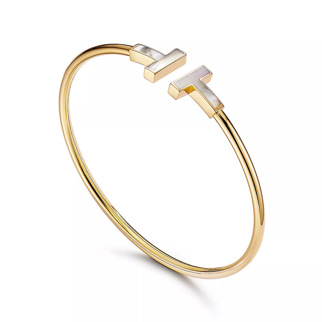 T Bangle,18k Yellow Gold Plated,Mother of Pearl