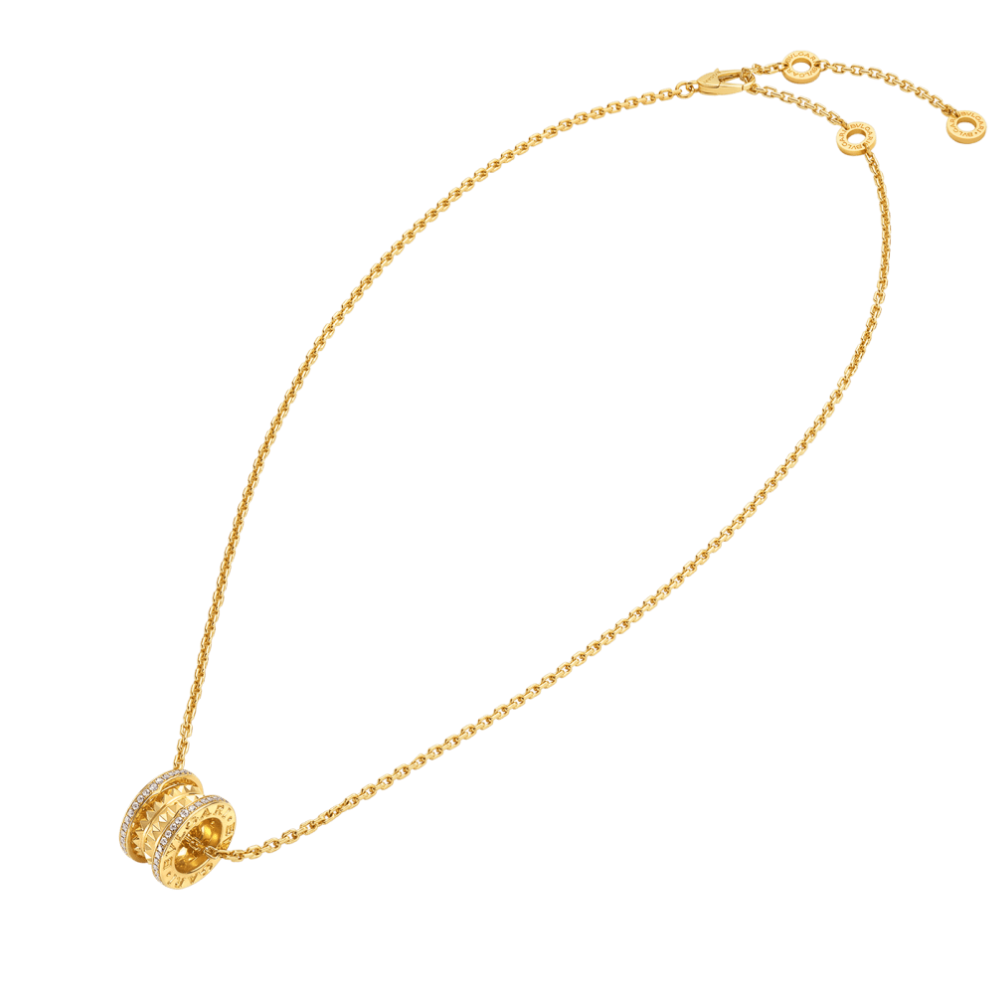 Deki Jewels B.zero1 Rock necklace with 18 kt  gold plated pendant with studded spiral, pavé diamonds on the edges