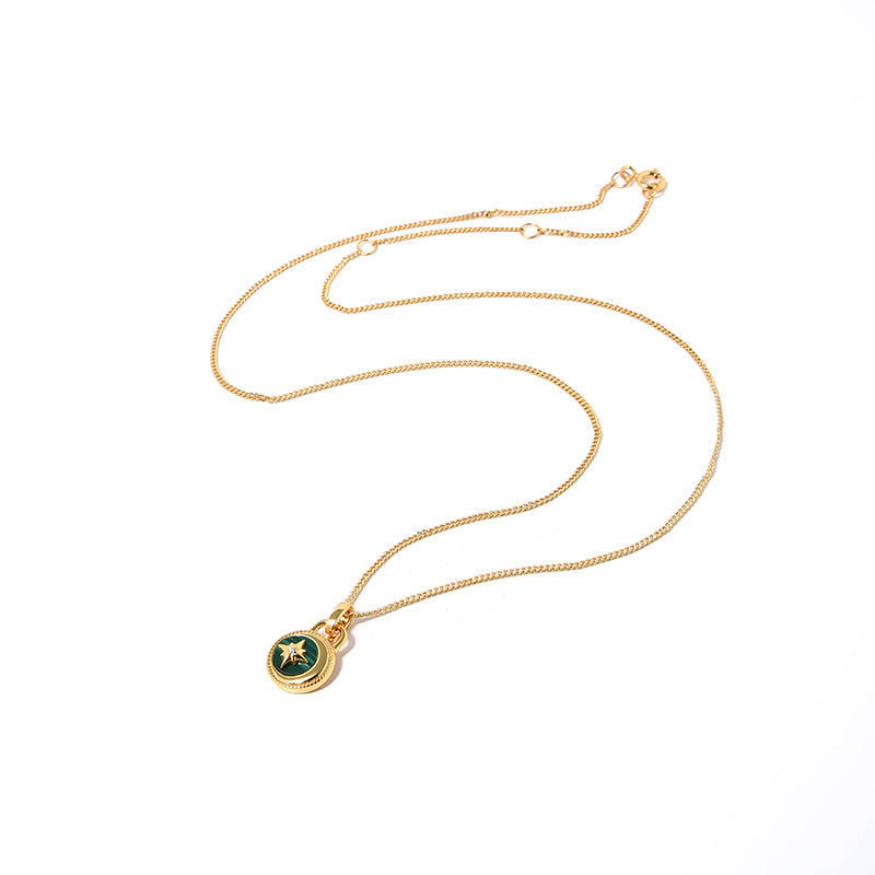 Deki Jewels Moon And Stars Necklace，925 Silver, 18k Gold Plated，Green Malachite