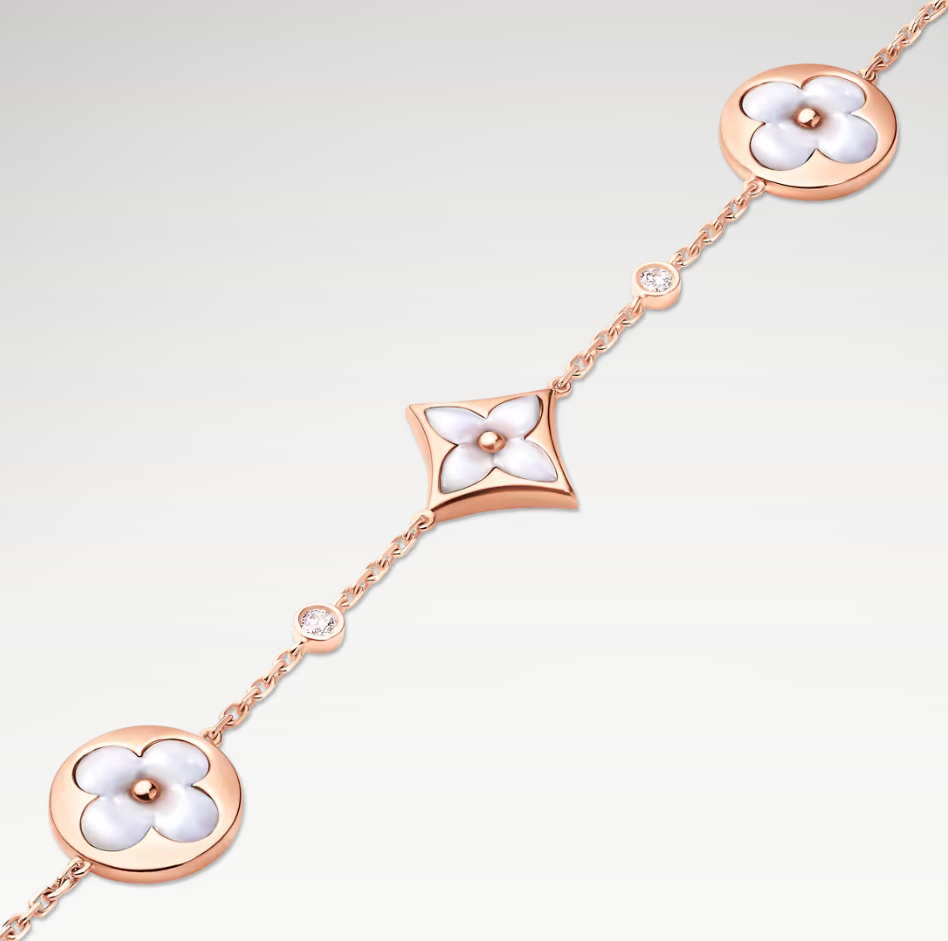 Deki Jewels Color Blossom Multi-Pattern Bracelet,Plated With 18k Rose Gold, White Mother-of-Pearl, And Zircon