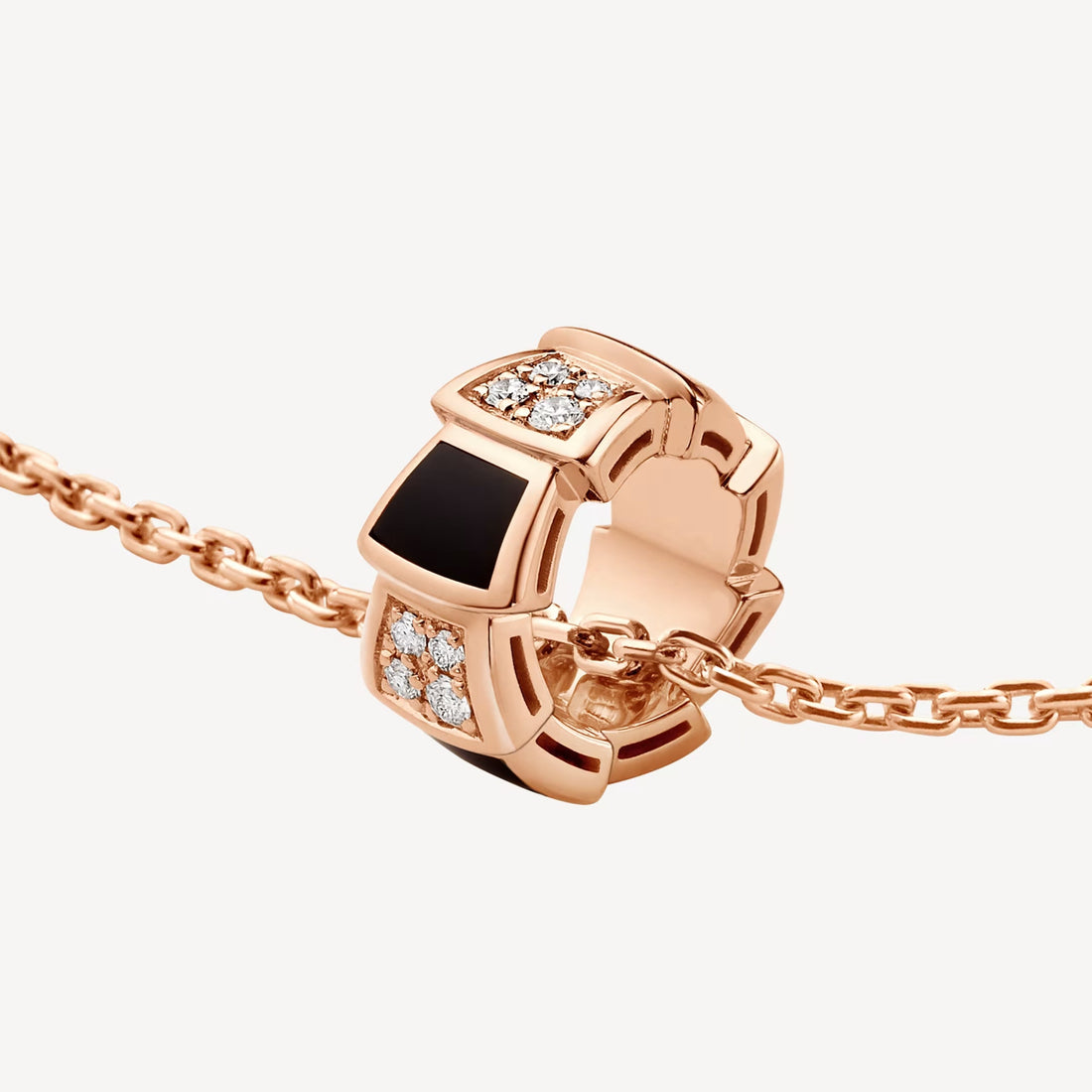 Deki Jewels Serpenti Necklace,925 Silver,18k Rose Gold Plated,Black Onyx
