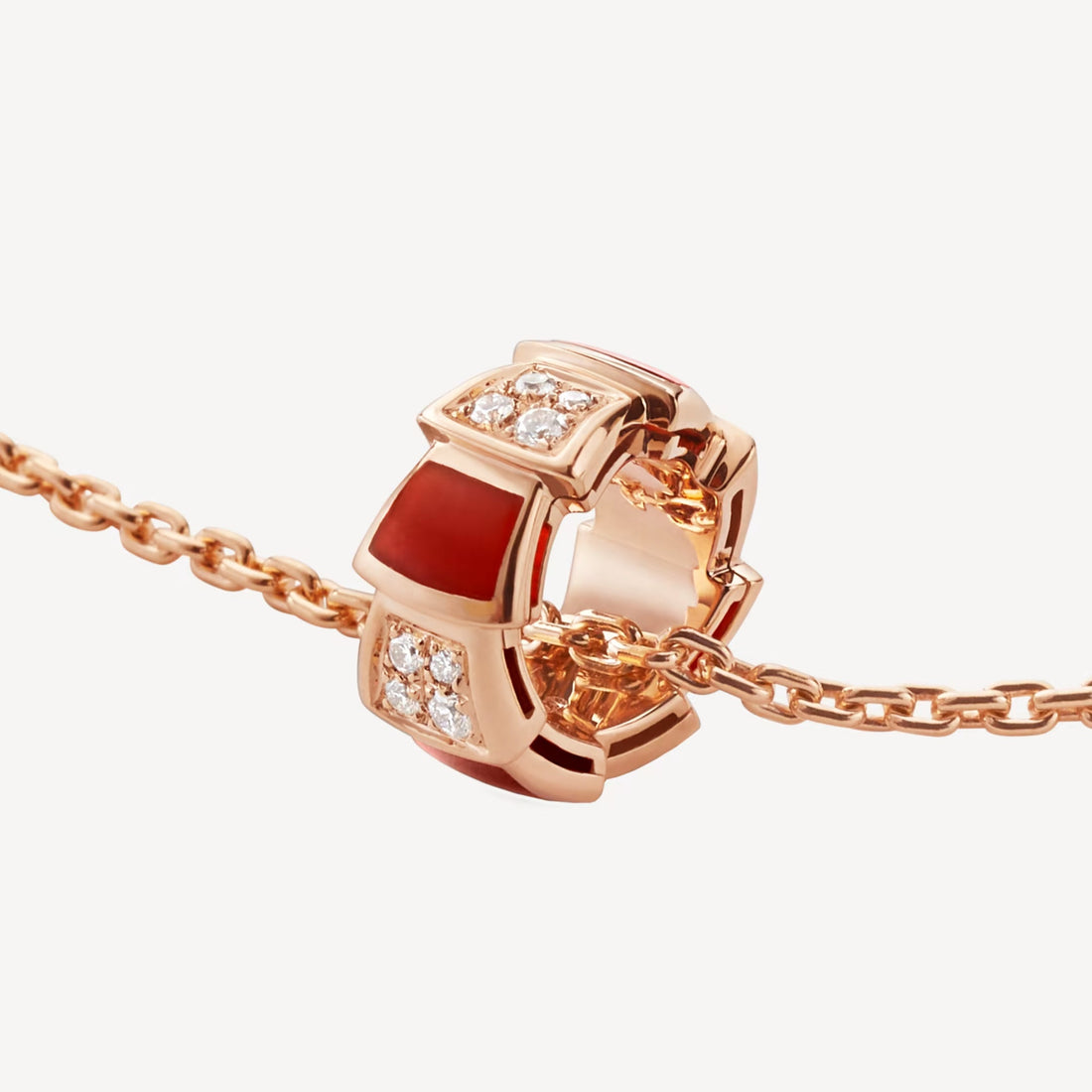 Deki Jewels Serpenti Necklace,925 Silver,18k Rose Gold Plated,Red Agate