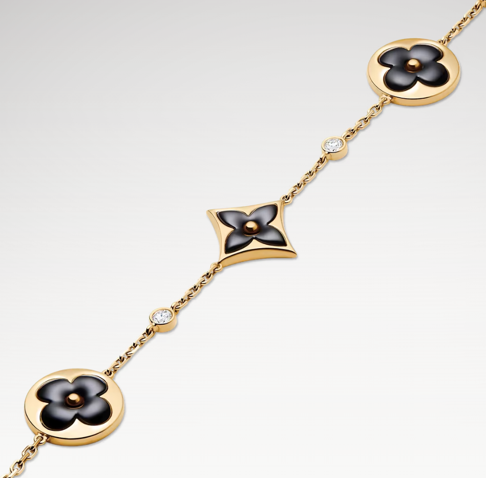 Deki Jewels Color Blossom Multi-Pattern Bracelet, 18k Gold Plated, Onyx And Zircon