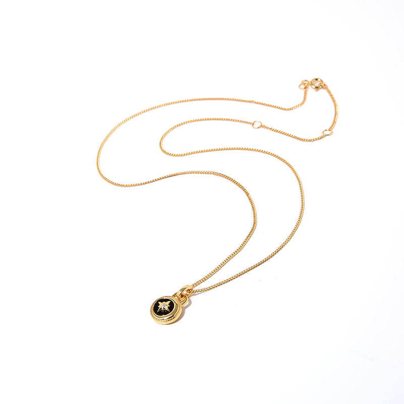 Deki Jewels Moon And Stars Necklace，925 Silver, 18k Gold Plated，Black Onyx