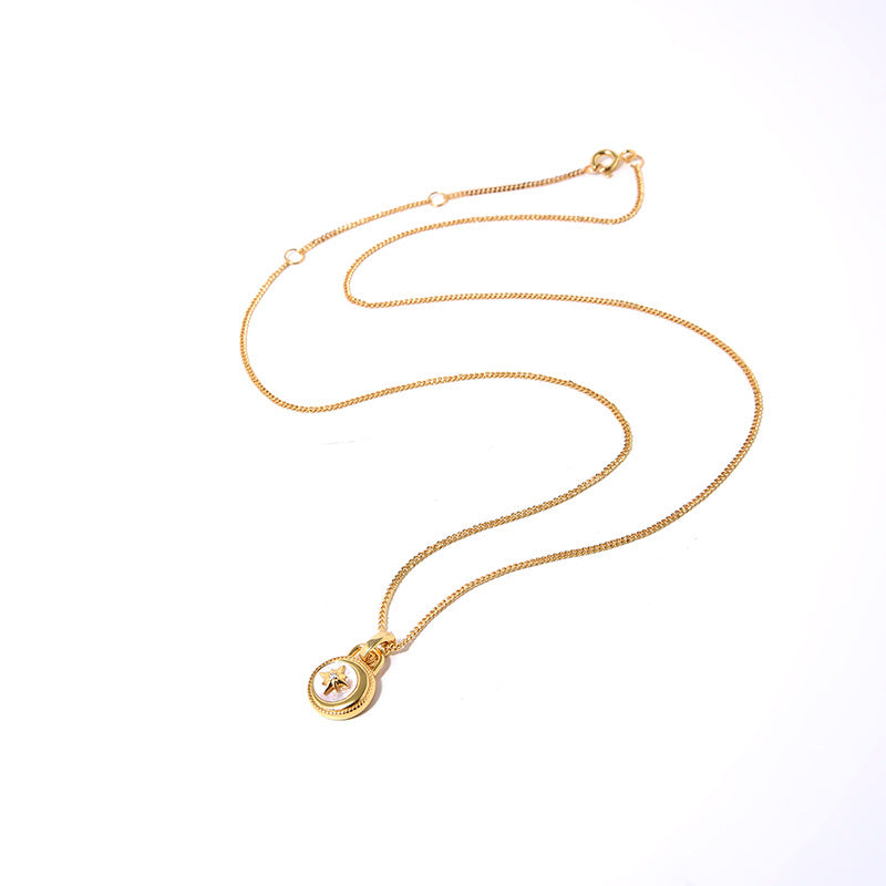 Deki Jewels Moon And Stars Necklace，925 Silver, 18k Gold Plated，White Mother-Of-Pearl