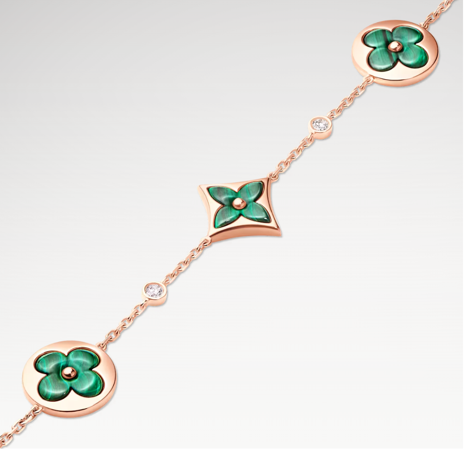 Deki Jewels Color Blossom Multi-Pattern Bracelet, Plated With 18k Rose Gold, Malachite, And Zircon