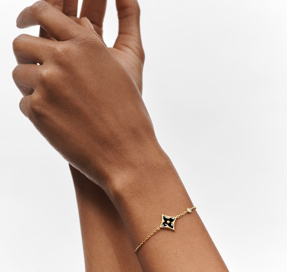 Color Blossom Star Bracelet, 18k Gold Plated, Onyx And Zircon