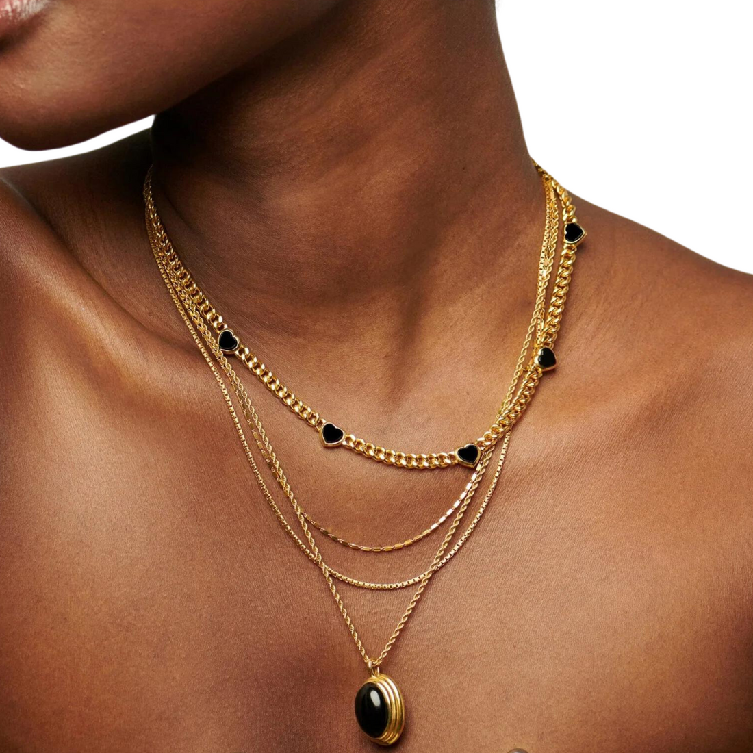 Deki Jewels Jelly Heart Gemstone Charm Necklace,18k Gold Plated, Black Onyx