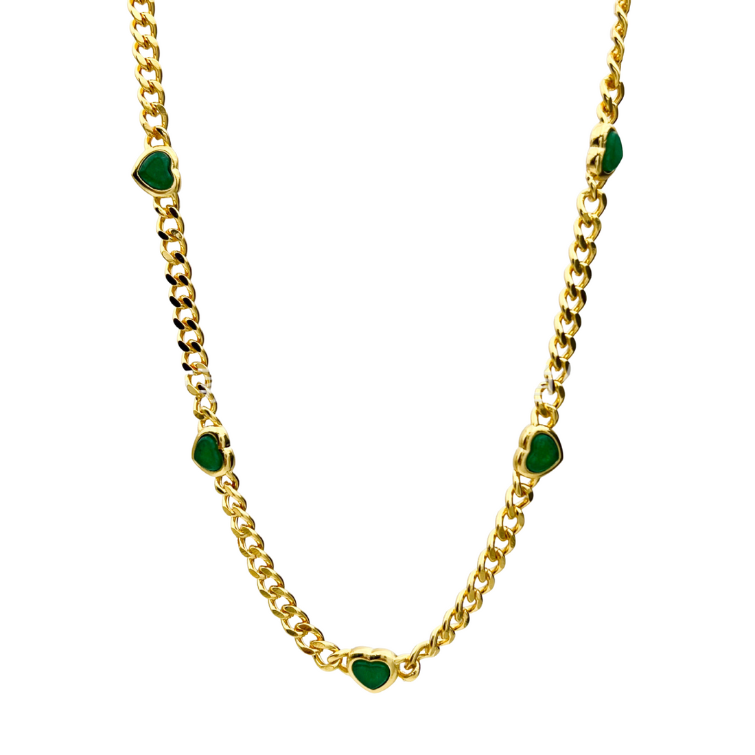Deki Jewels Jelly Heart Gemstone Charm Necklace,18k Gold Plated, Green Chrysoprase