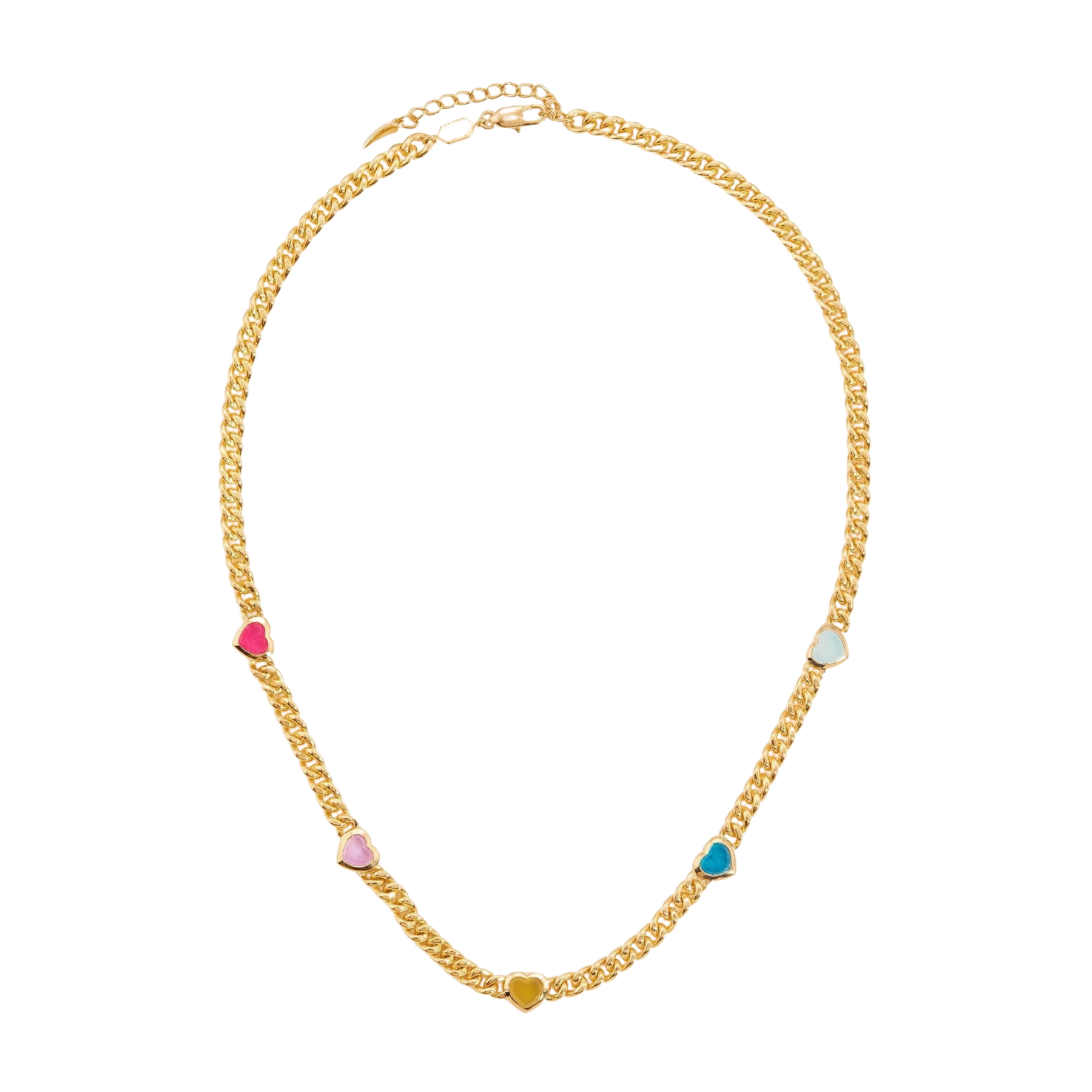Deki Jewels Jelly Heart Gemstone Charm Necklace,18k Gold Plated, Multicolor Quartz Gemstones