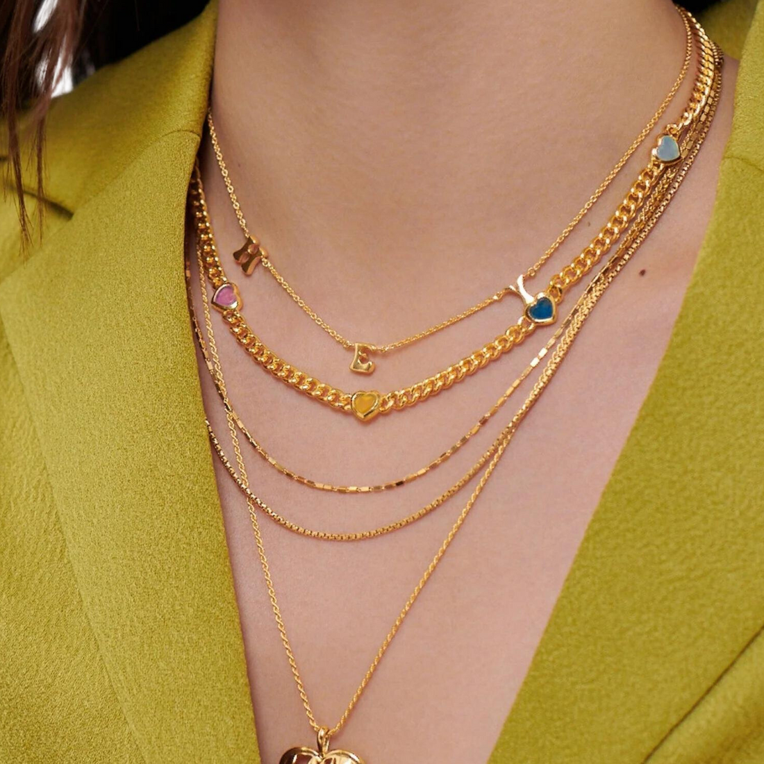 Deki Jewels Jelly Heart Gemstone Charm Necklace,18k Gold Plated, Multicolor Quartz Gemstones