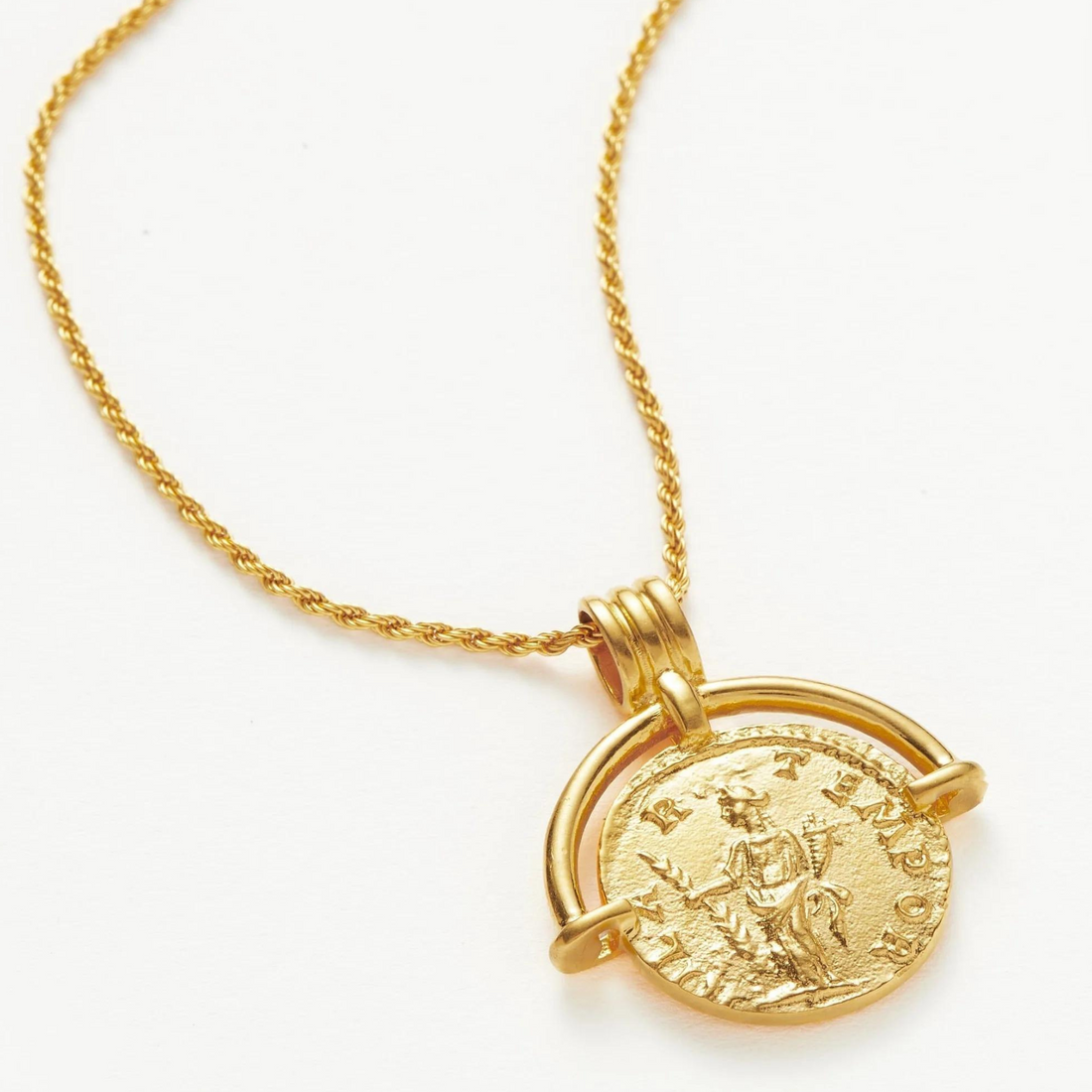 Deki Jewels Roman Vintage Coin Necklace, 925 Silver, 18k Gold Plated