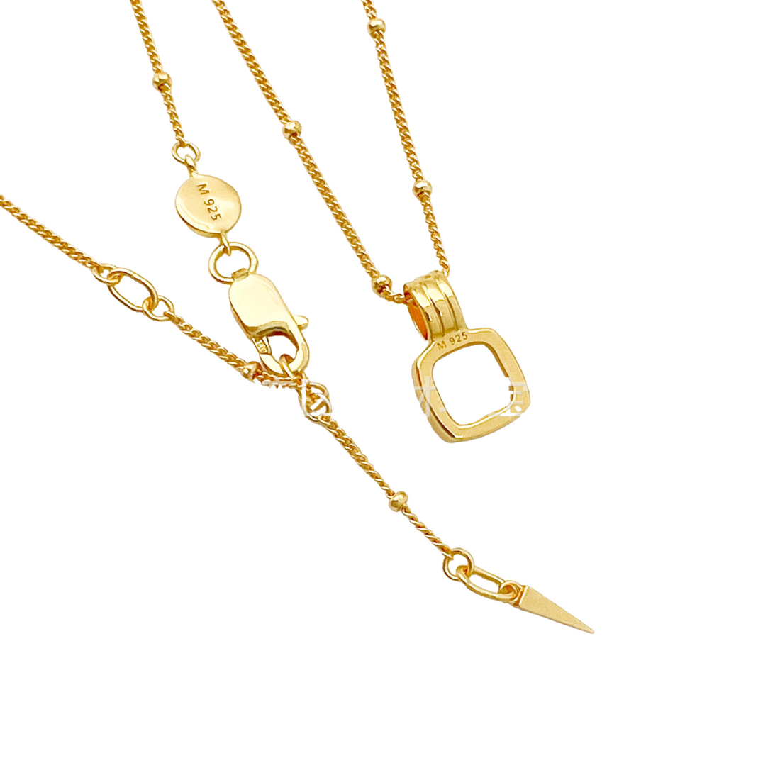 Deki Jewels Square Mother Of Pearl Necklace, 925 Silver, 18k Gold Plated