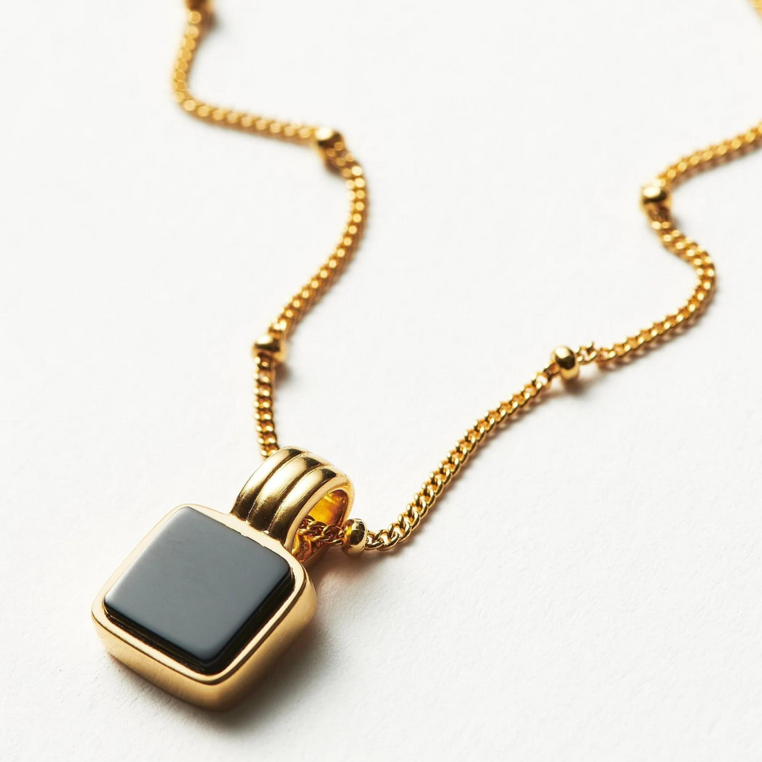 Deki Jewels Square Onyx Gemstone Necklace, 925 Silver, 18k Gold Plated