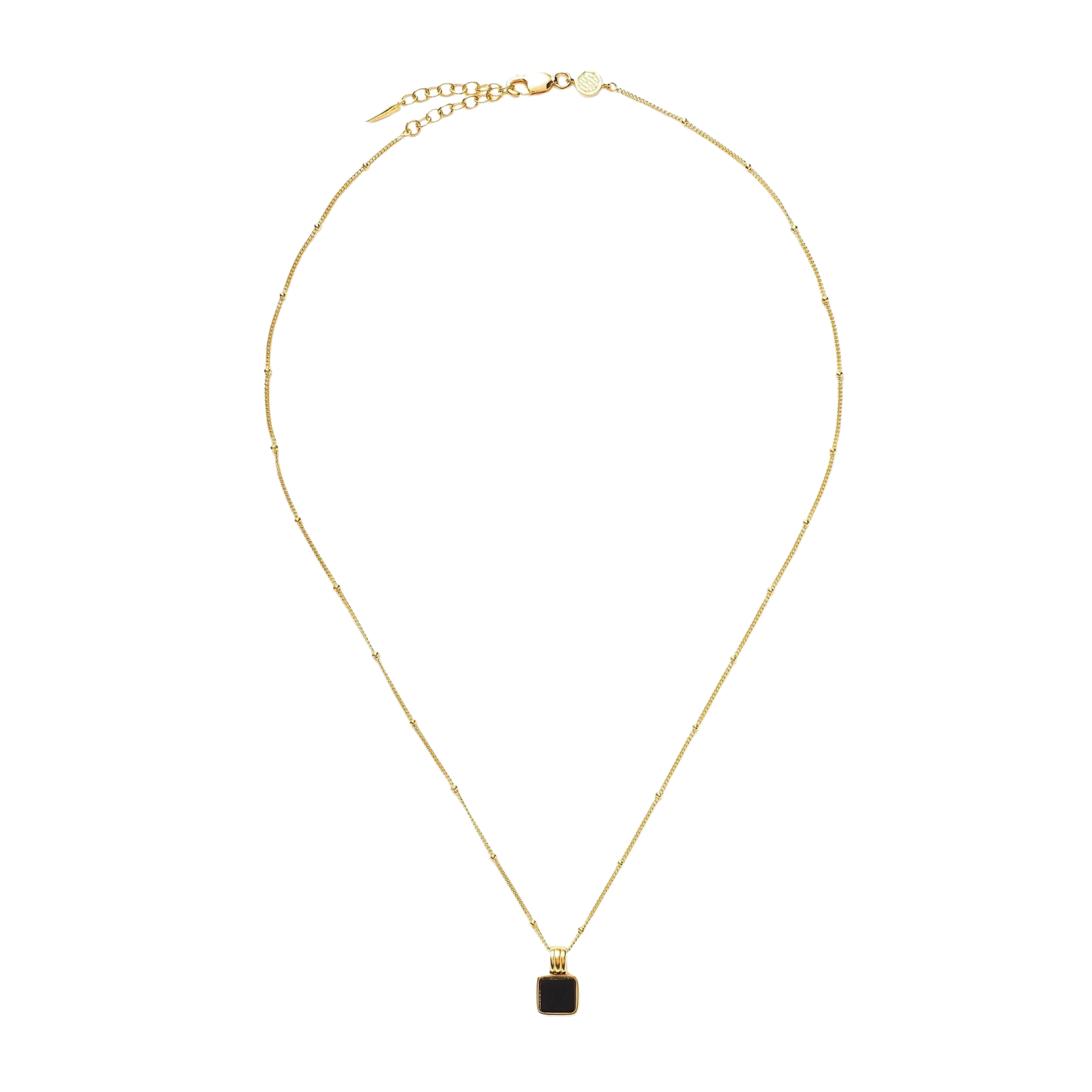 Deki Jewels Square Onyx Gemstone Necklace, 925 Silver, 18k Gold Plated
