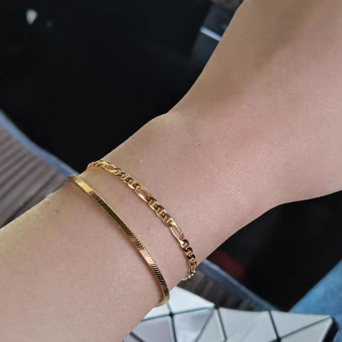 Deki Jewels Square Snake Chain Bracelet,925 Silver,18k Yellow Gold Plated